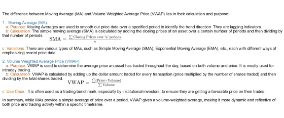 The two calculations set out side by side, a simple moving average against a volume weighted average
